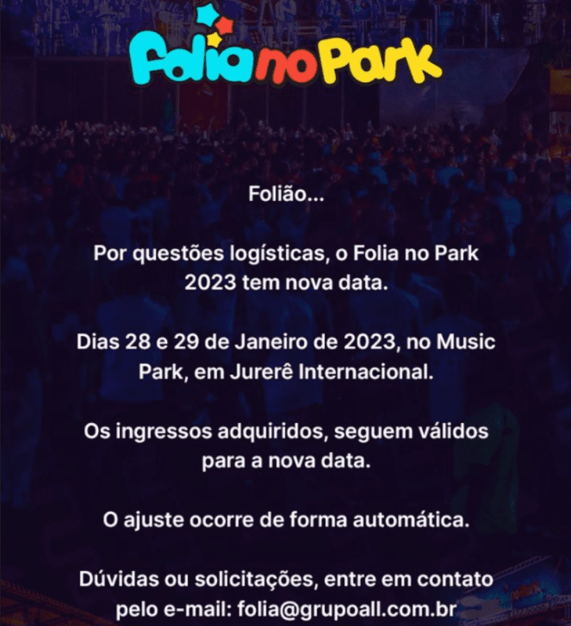 Folia No Park 2023 - Nova Data e Atrações Confirmadas